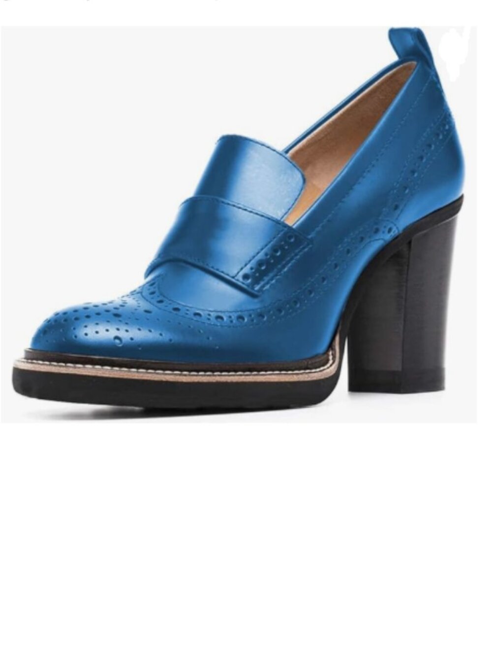 YDN Royalblue Chunky High Heels Round Toe Oxford Loafer Shoes Slip On Loafers